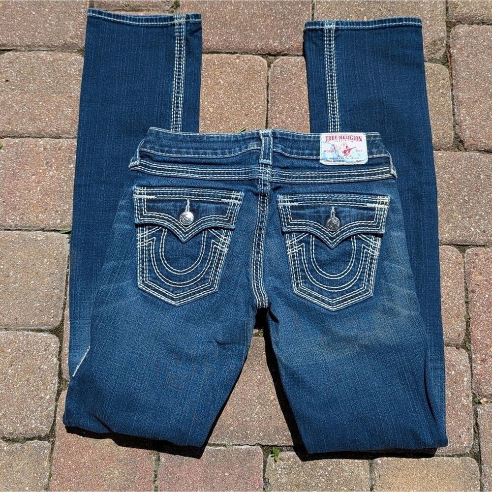 True Religion 27 Becky Super T World Tour Skinny Boot Cut Low Rise Jeans dark